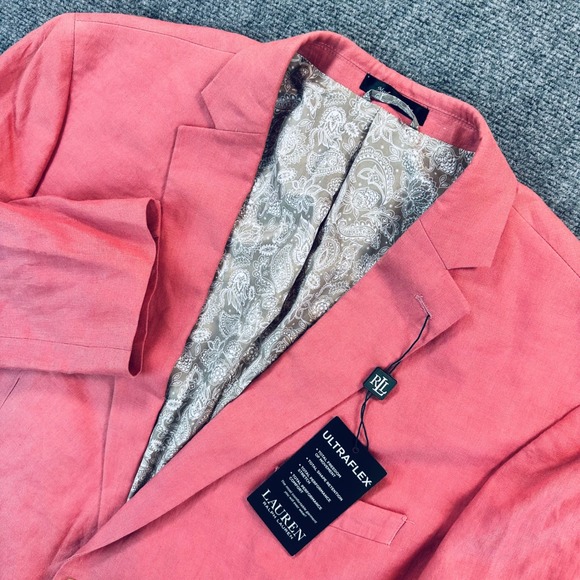 Lauren Ralph Lauren Men's 50L Ultraflex 100% Linen Blazer Coral Pink Paisley